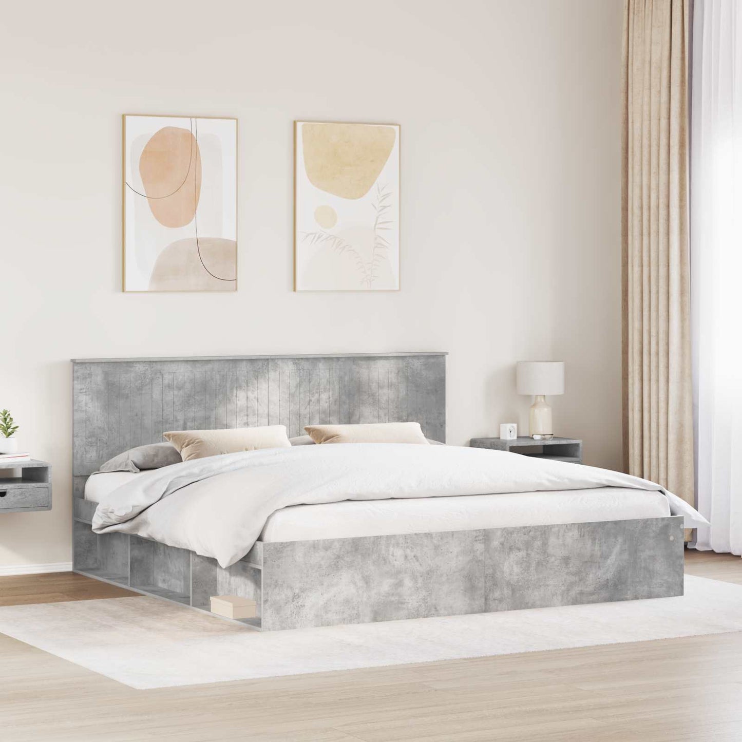 vidaXL Bettrahmen mit Kopfteil Beton 200 x 200 cm Massives Kiefernholz