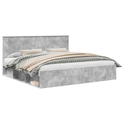 vidaXL Bettrahmen mit Kopfteil Beton 200 x 200 cm Massives Kiefernholz