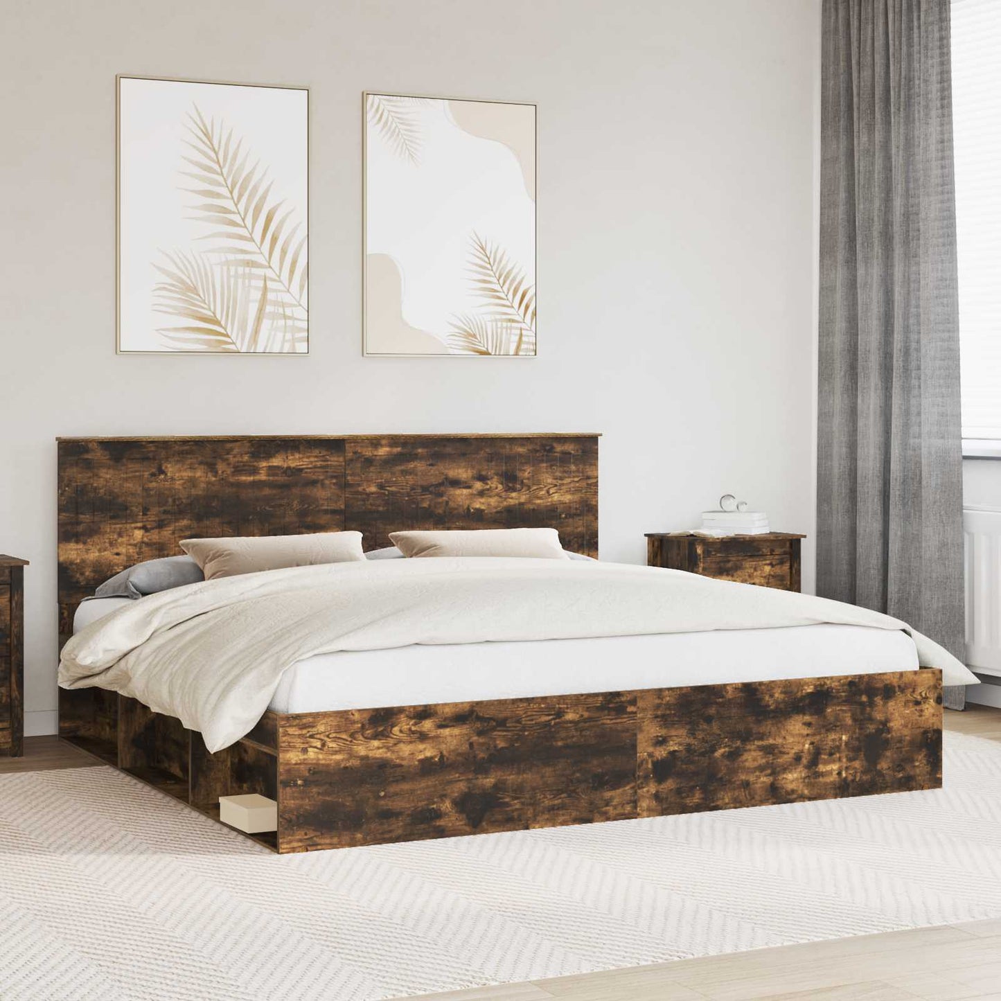 vidaXL Bettrahmen Geräucherte Eiche 200 x 200 cm Massives Kiefernholz