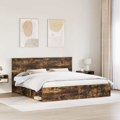 vidaXL Bettrahmen Geräucherte Eiche 200 x 200 cm Massives Kiefernholz
