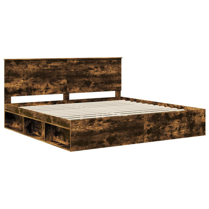 vidaXL Bettrahmen Geräucherte Eiche 200 x 200 cm Massives Kiefernholz