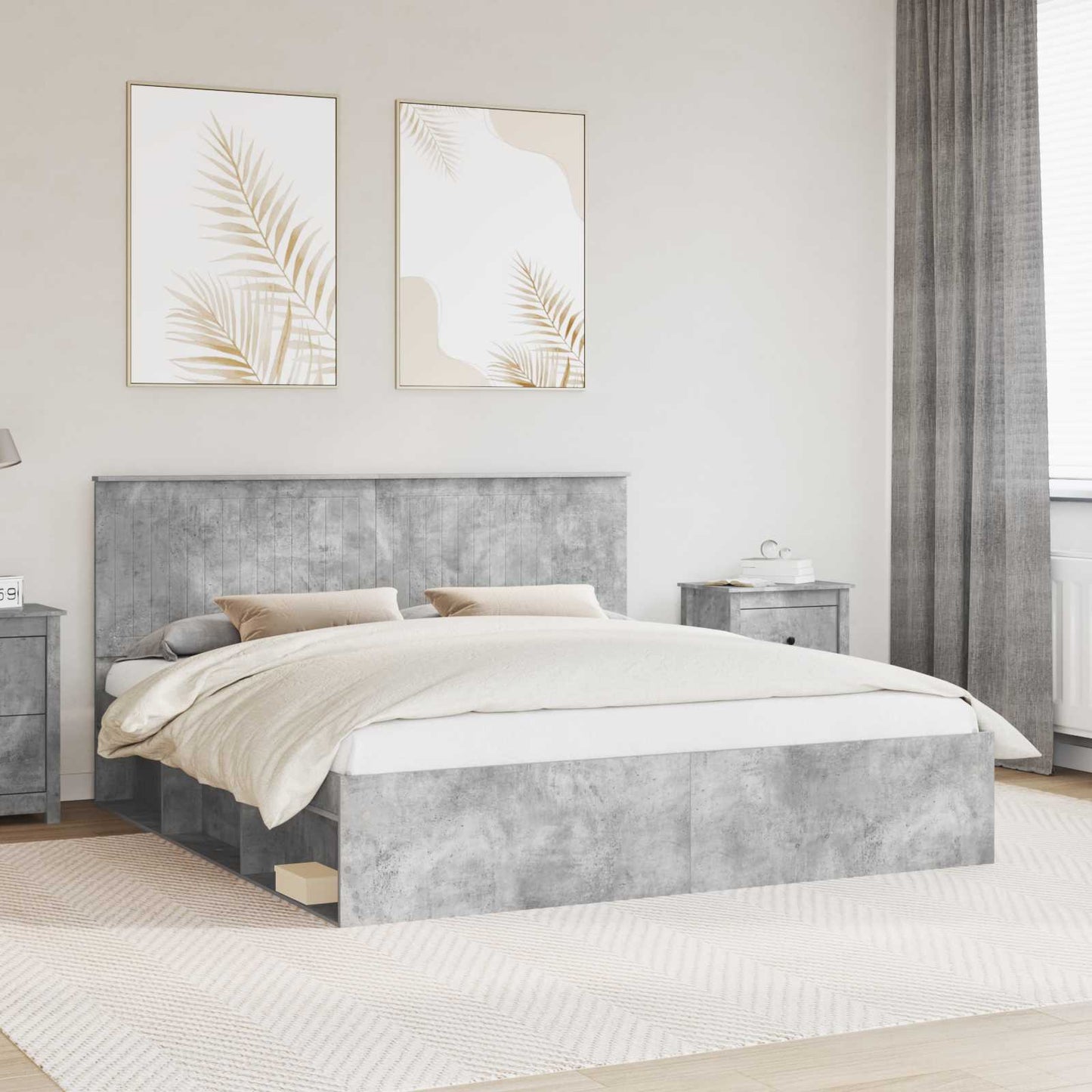 vidaXL Bettrahmen mit Kopfteil Beton 180 x 200 cm Massives Kiefernholz