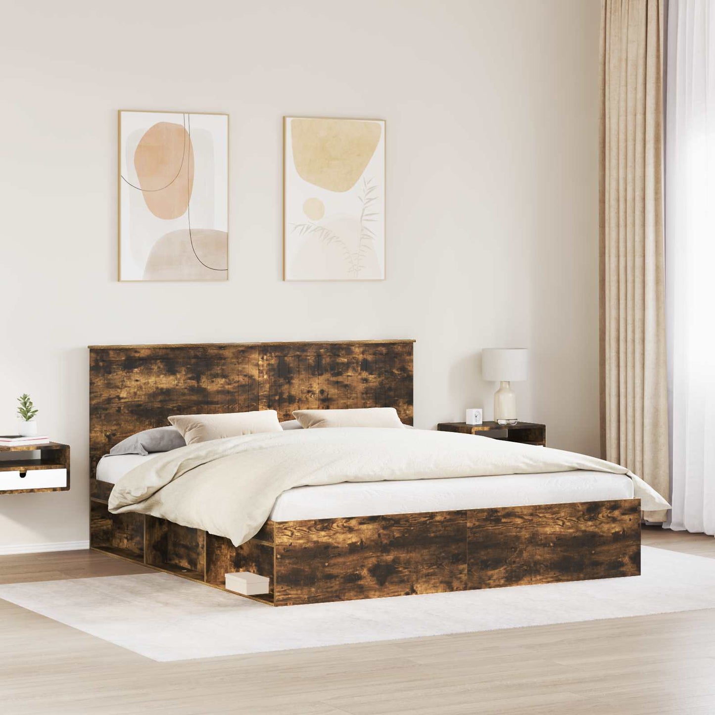 vidaXL Bettrahmen Geräucherte Eiche 180 x 200 cm Massives Kiefernholz