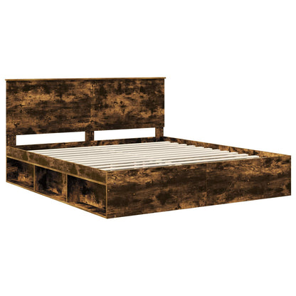 vidaXL Bettrahmen Geräucherte Eiche 180 x 200 cm Massives Kiefernholz