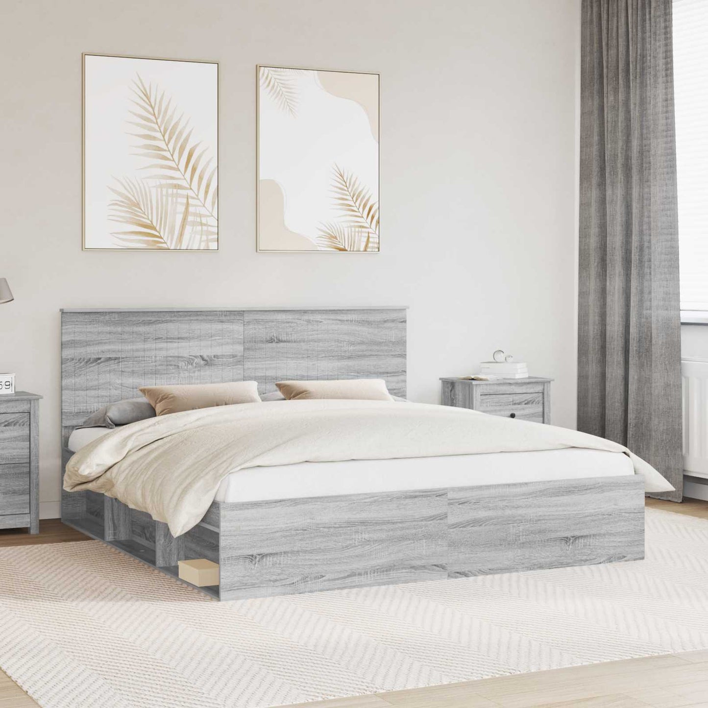 vidaXL Bettrahmen Graues Sonoma 180 x 200 cm Massives Kiefernholz