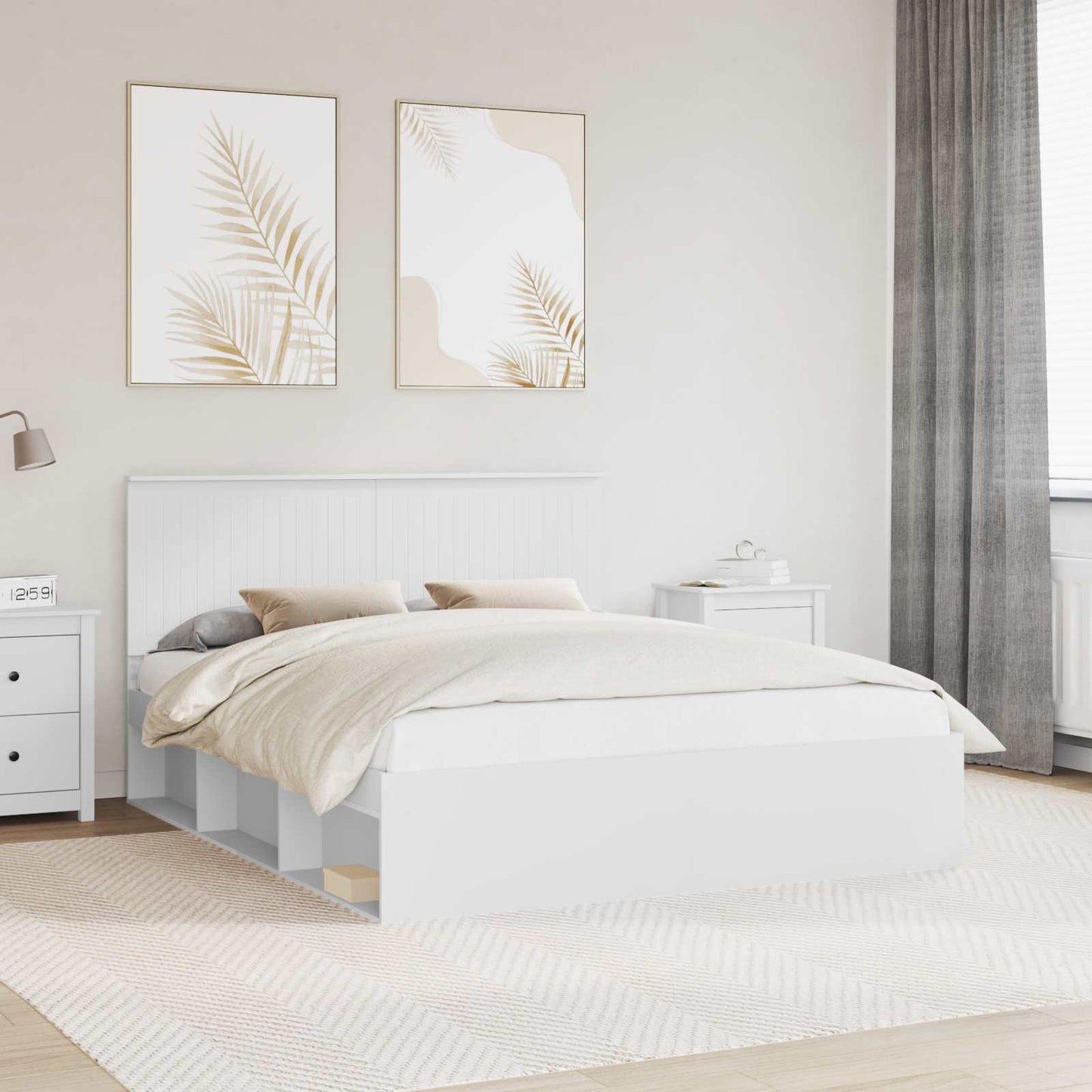vidaXL Bettrahmen mit Kopfteil Weiß 160 x 200 cm Massives Kiefernholz