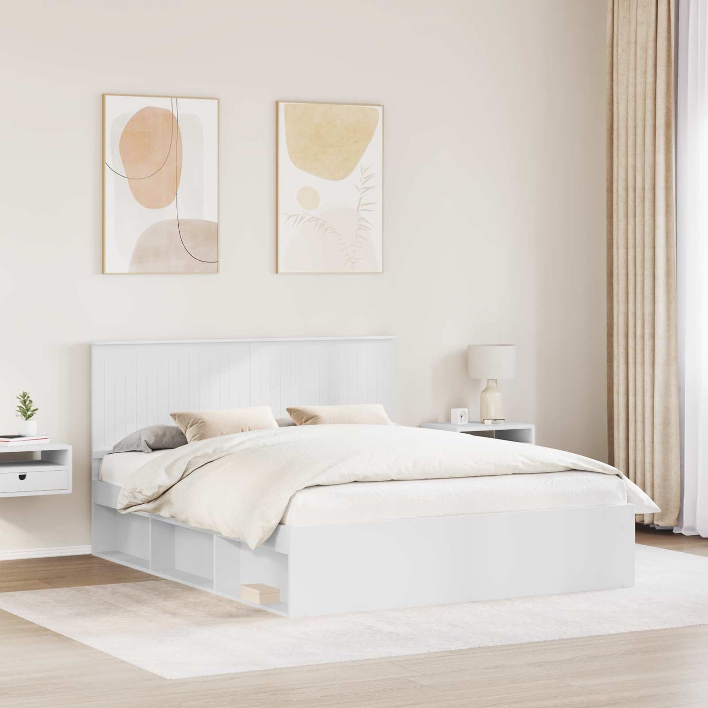 vidaXL Bettrahmen mit Kopfteil Weiß 160 x 200 cm Massives Kiefernholz