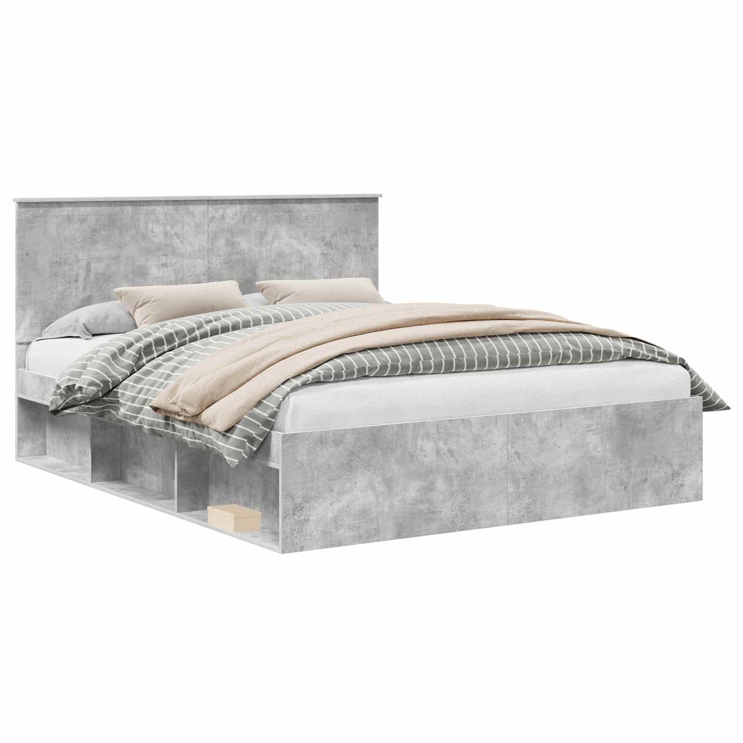 vidaXL Bettrahmen mit Kopfteil Beton 160 x 200 cm Massives Kiefernholz