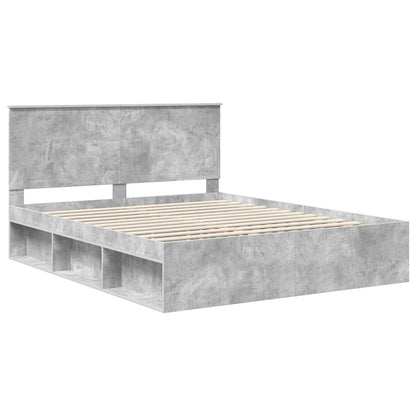 vidaXL Bettrahmen mit Kopfteil Beton 160 x 200 cm Massives Kiefernholz