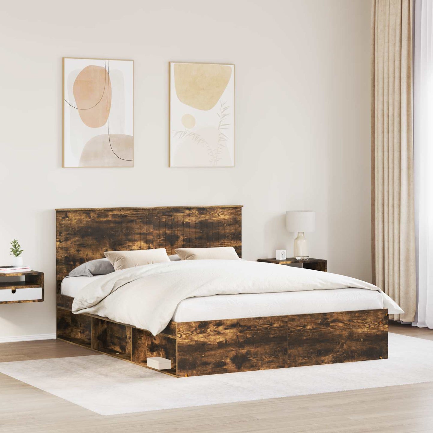 vidaXL Bettrahmen Geräucherte Eiche 160 x 200 cm Massives Kiefernholz