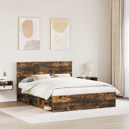 vidaXL Bettrahmen Geräucherte Eiche 160 x 200 cm Massives Kiefernholz