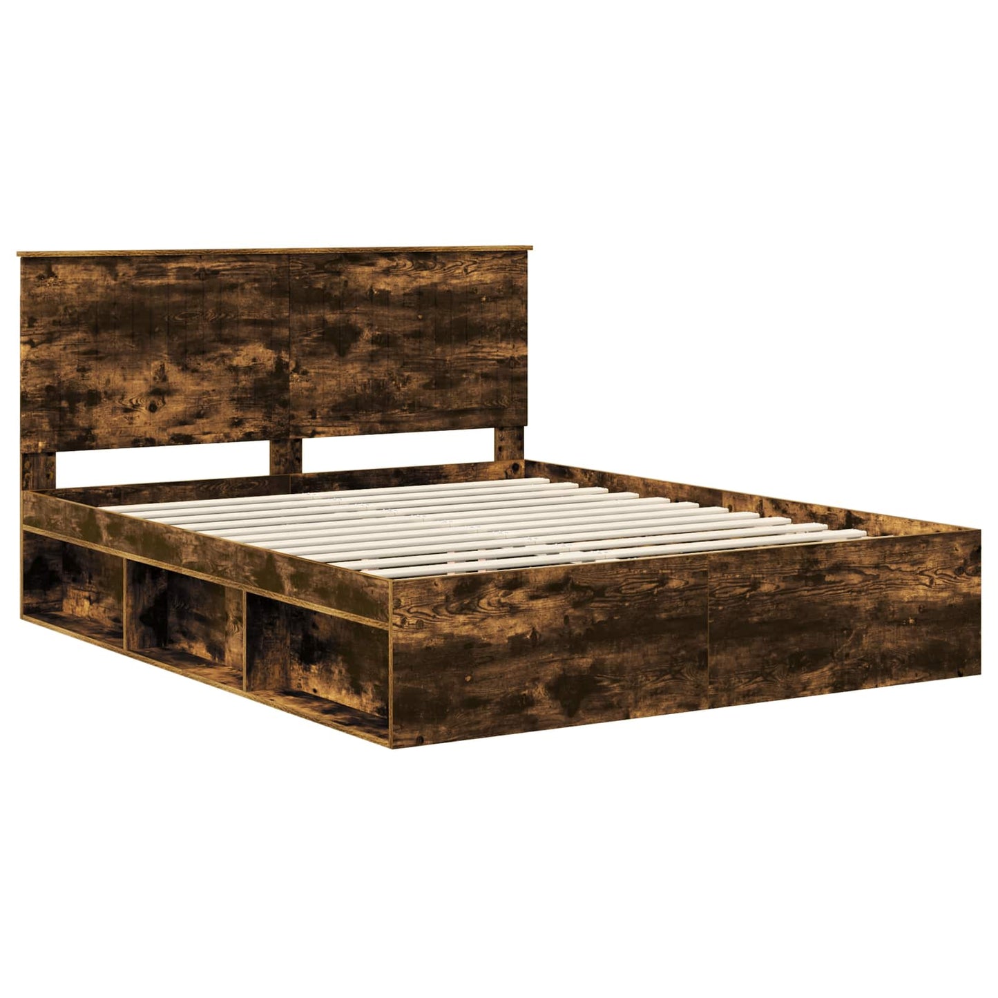 vidaXL Bettrahmen Geräucherte Eiche 160 x 200 cm Massives Kiefernholz