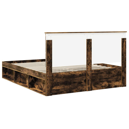 vidaXL Bettrahmen Geräucherte Eiche 160 x 200 cm Massives Kiefernholz