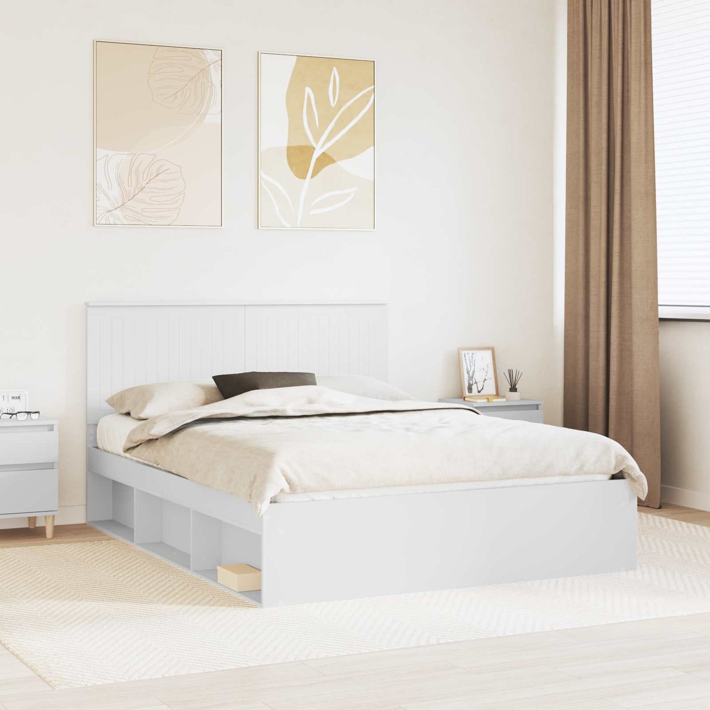 vidaXL Bettrahmen mit Kopfteil Weiß 150 x 200 cm Massives Kiefernholz
