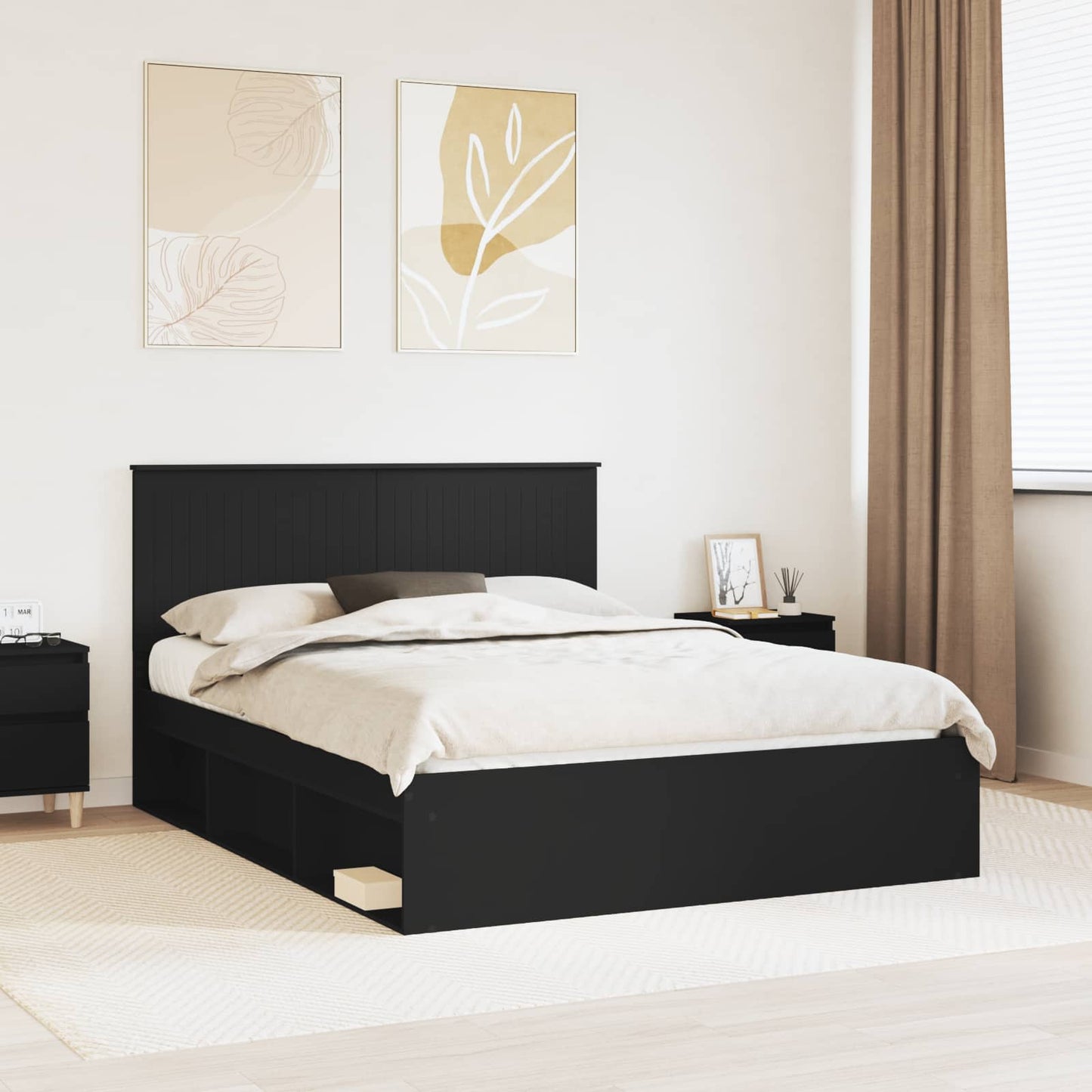 vidaXL Bettrahmen Schwarz 150 x 200 cm Massives Kiefernholz