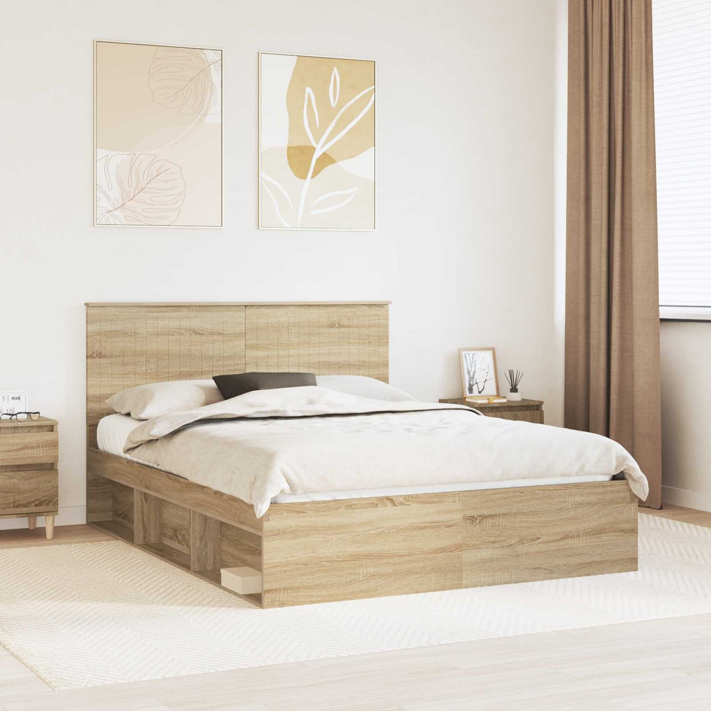 vidaXL Bettrahmen Sonoma-Eiche 150 x 200 cm Massives Kiefernholz