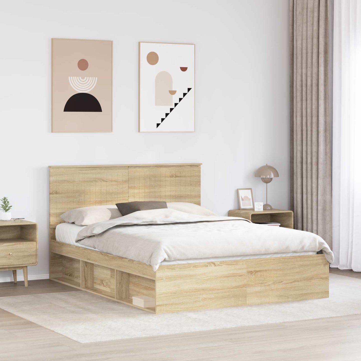 vidaXL Bettrahmen Sonoma-Eiche 150 x 200 cm Massives Kiefernholz