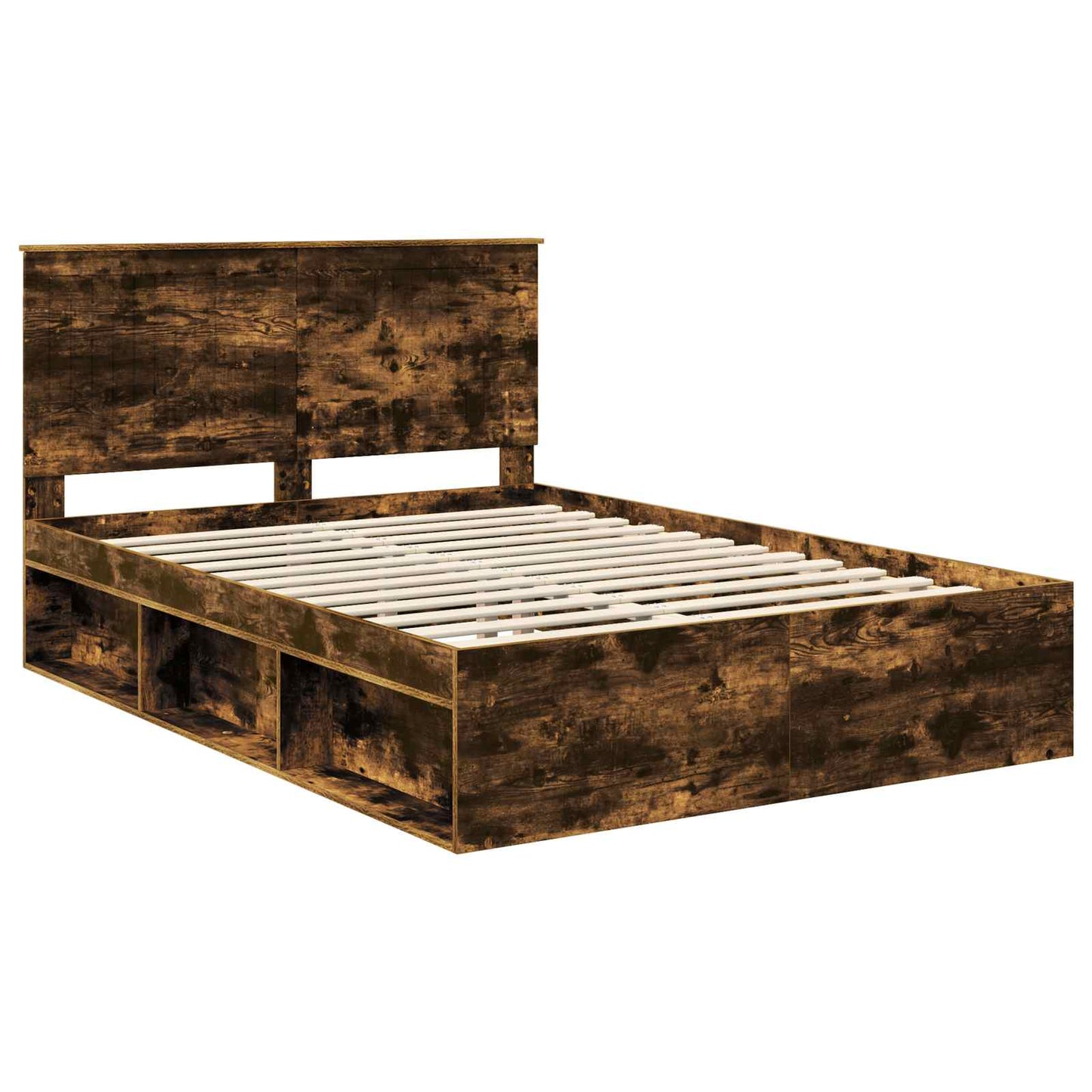 vidaXL Bettrahmen Geräucherte Eiche 140 x 200 cm Massives Kiefernholz