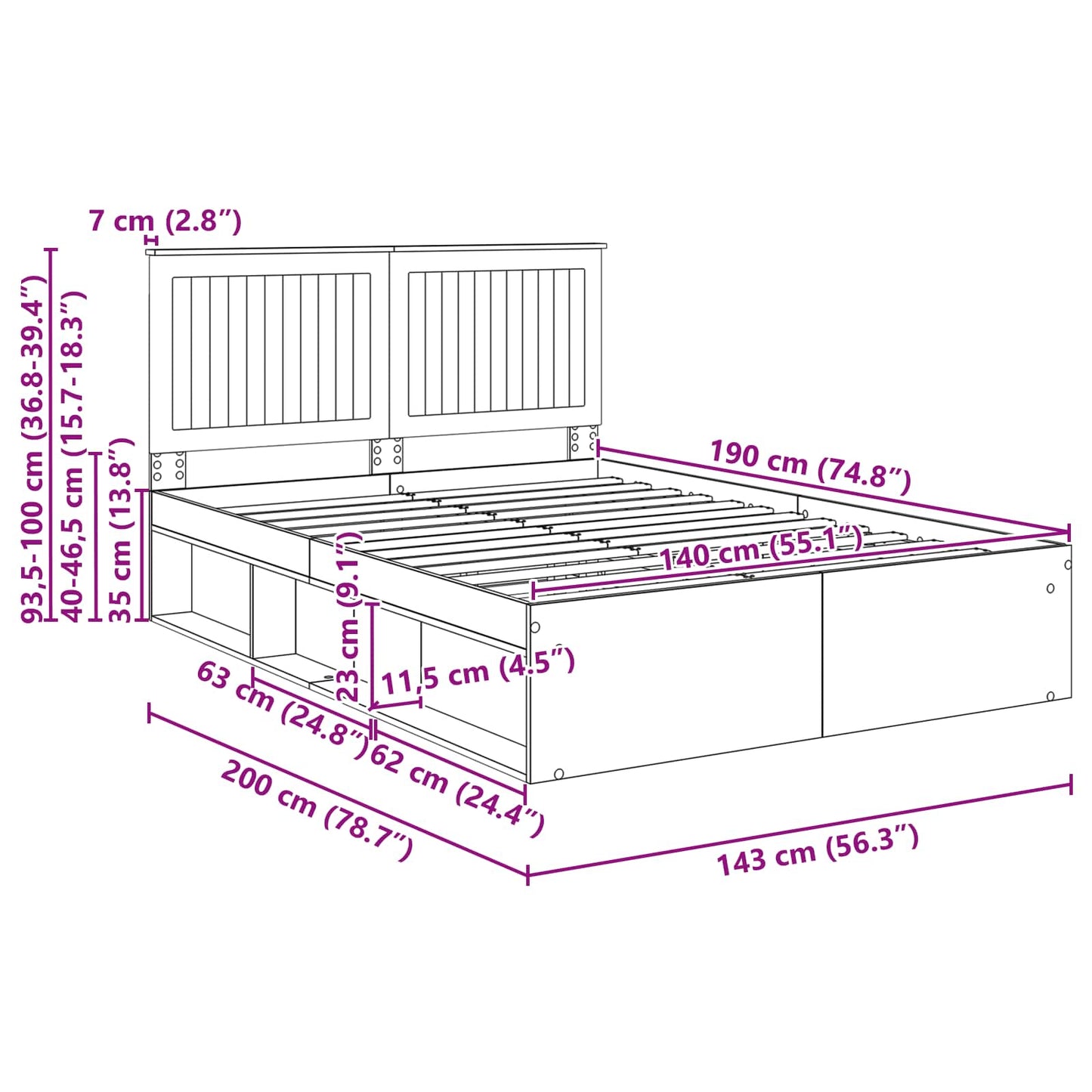 vidaXL Bettrahmen Altholz 140 x 190 cm Massives Kiefernholz