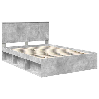 vidaXL Cadre de lit Gris Béton 135 x 190 cm Pin Massif