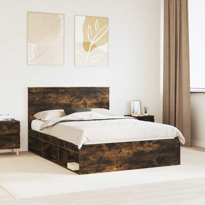 vidaXL Cadre de lit Chêne fumé 135 x 190 cm Pin massif