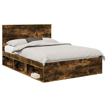 vidaXL Cadre de lit Chêne fumé 135 x 190 cm Pin massif