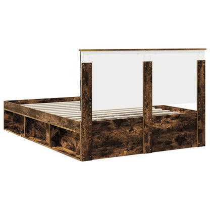 vidaXL Cadre de lit Chêne fumé 135 x 190 cm Pin massif