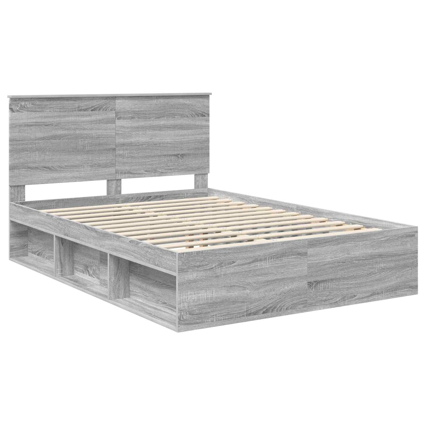 vidaXL Bettrahmen Graues Sonoma 135 x 190 cm Massives Kiefernholz