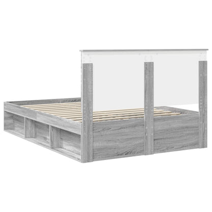 vidaXL Bettrahmen Graues Sonoma 135 x 190 cm Massives Kiefernholz