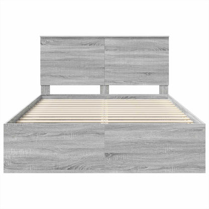 vidaXL Bettrahmen Graues Sonoma 135 x 190 cm Massives Kiefernholz