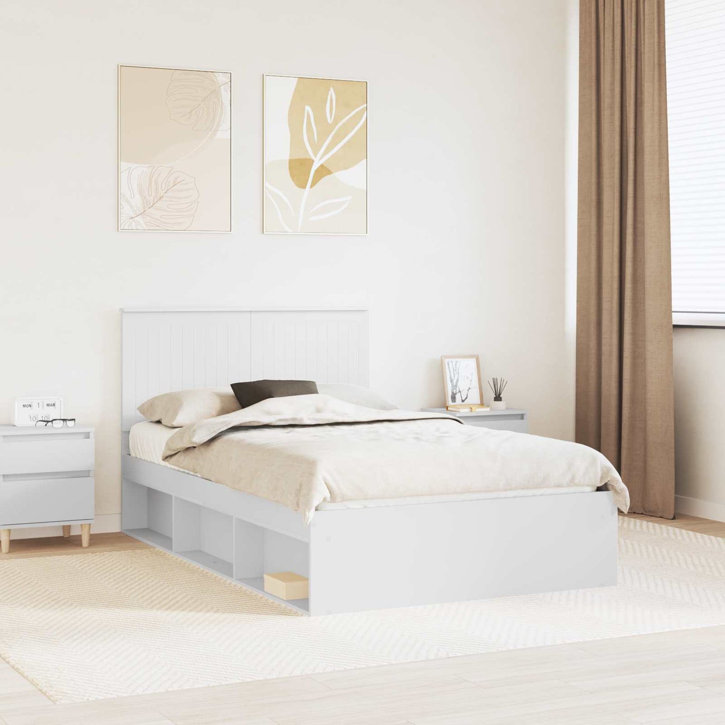 vidaXL Cadre de lit avec tête de lit Blanc 120 x 200 cm Bois de pin massif