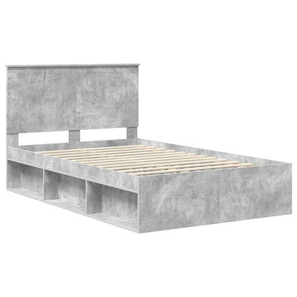 vidaXL Cadre de lit avec tête de lit Béton 120 x 200 cm Bois de pin massif