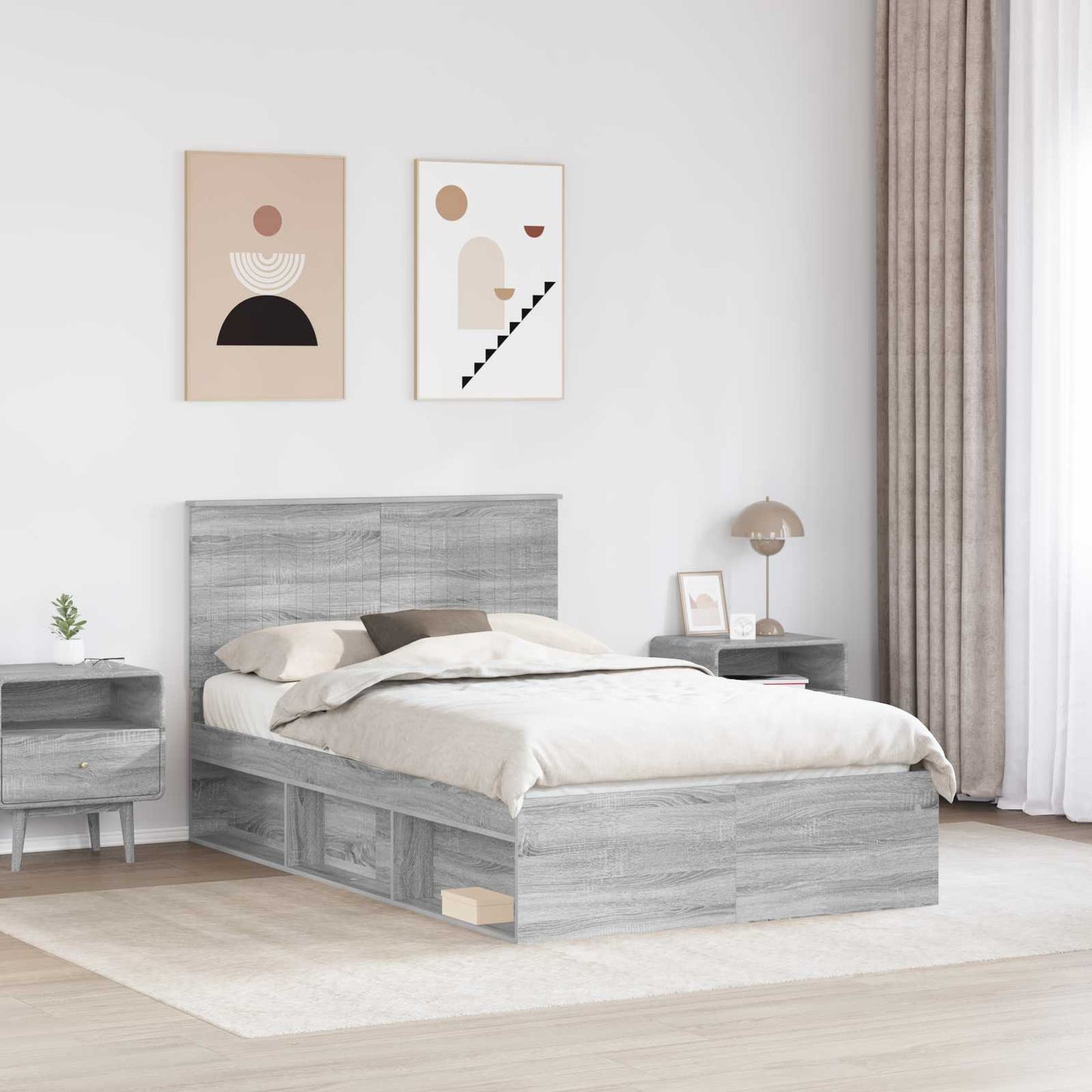 vidaXL Cadre de lit bois de pin massif Gris Sonoma 120x200 cm
