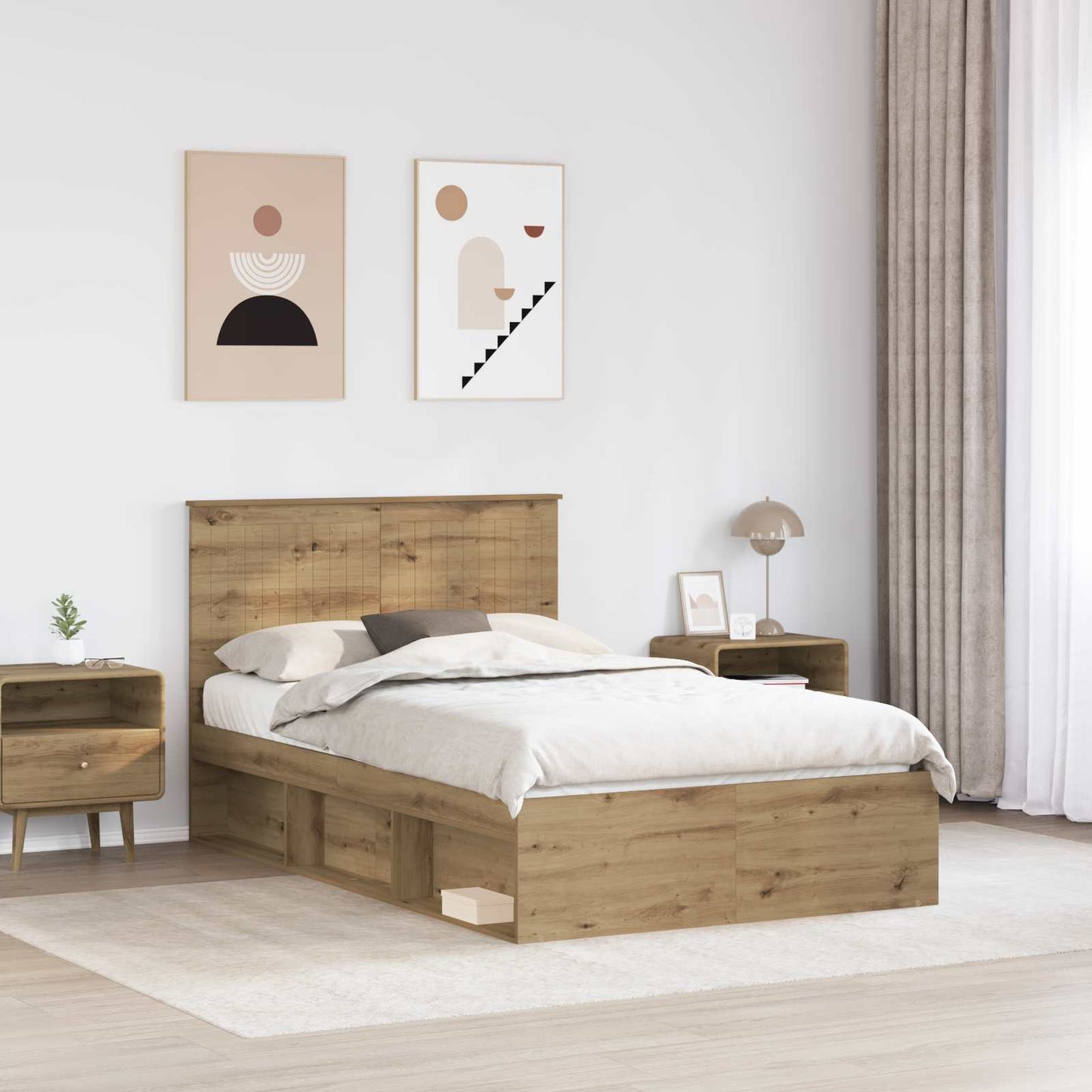 vidaXL Cadre de lit avec tête de lit Métier d'art Chêne 120 x 200 cm