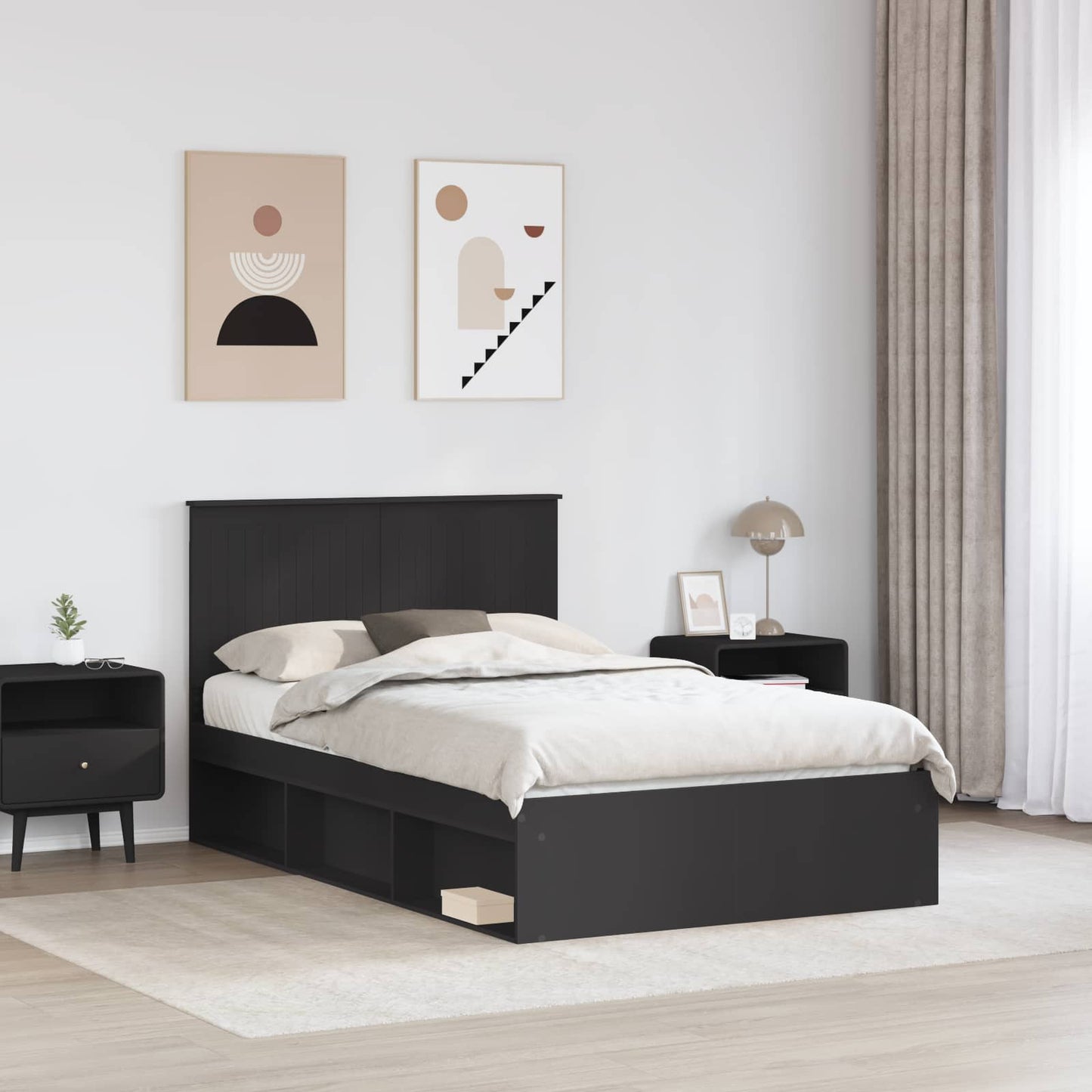 vidaXL Bettrahmen Schwarz 120 x 190 cm Massives Kiefernholz