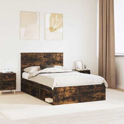 vidaXL Bettrahmen Geräucherte Eiche 120 x 190 cm Massives Kiefernholz