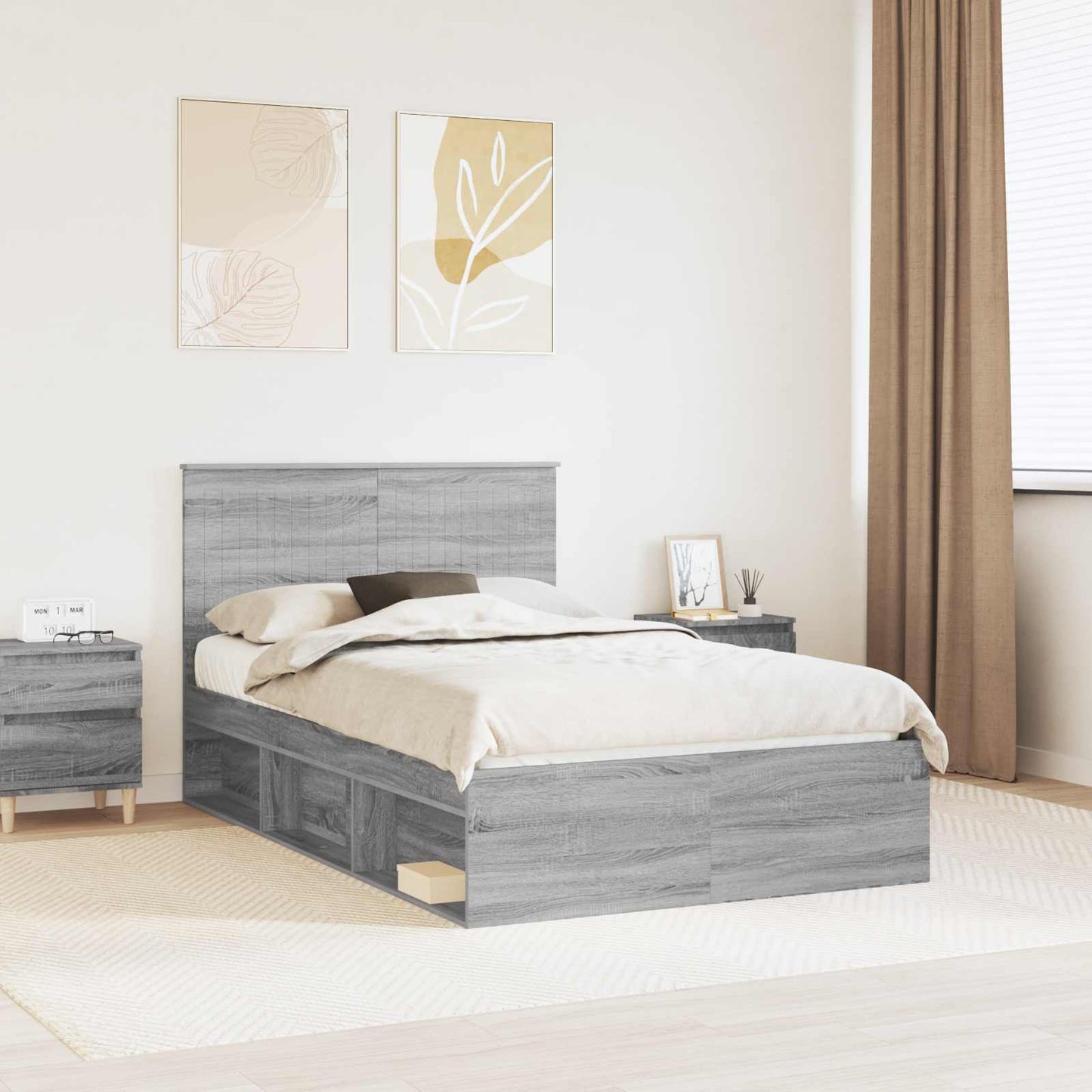 vidaXL Bettrahmen Graues Sonoma 120 x 190 cm Massives Kiefernholz