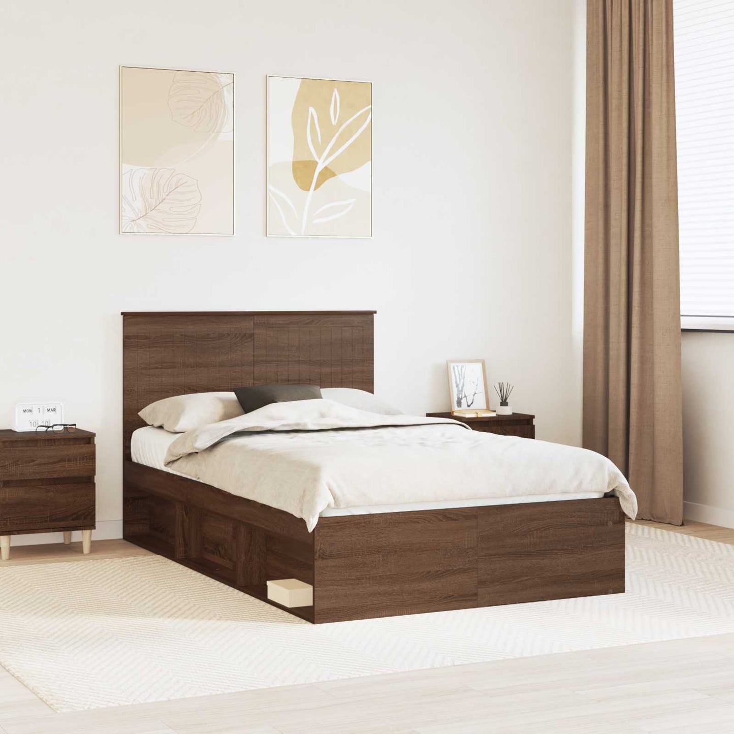 vidaXL Bettrahmen Braun Eichen-Optik 120 x 190 cm Massives Kiefernholz