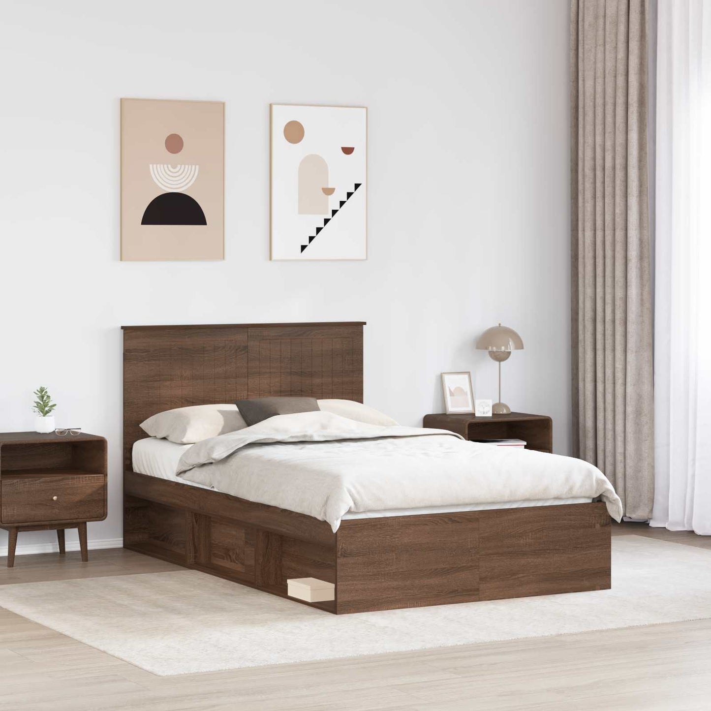vidaXL Bettrahmen Braun Eichen-Optik 120 x 190 cm Massives Kiefernholz