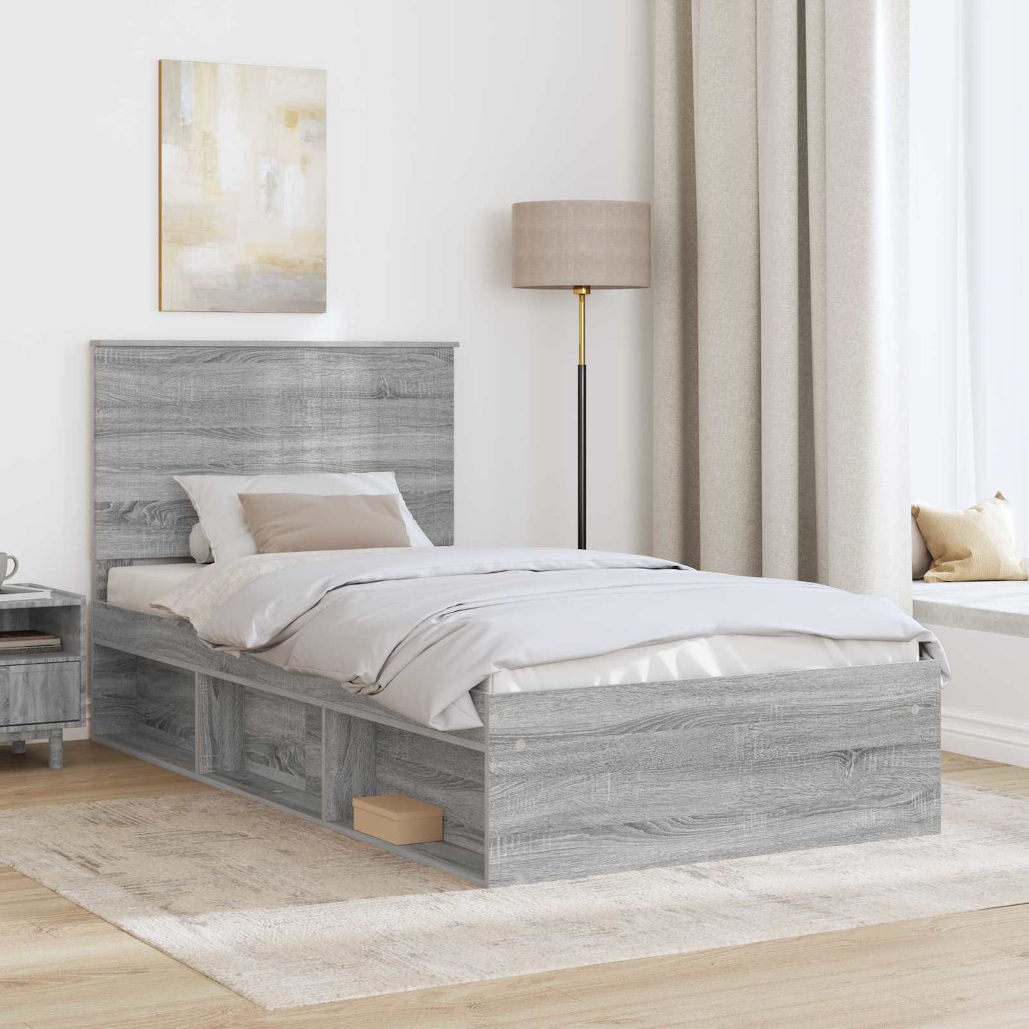 vidaXL Bettrahmen Graues Sonoma 100 x 200 cm Massives Kiefernholz