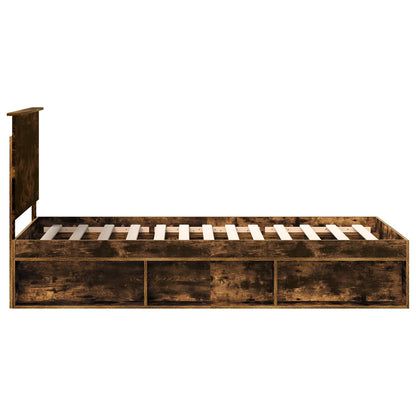 vidaXL Bettrahmen Geräucherte Eiche 90 x 200 cm Massives Kiefernholz