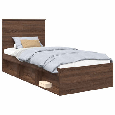 vidaXL Bettrahmen Braun Eichen-Optik 90 x 200 cm Massives Kiefernholz