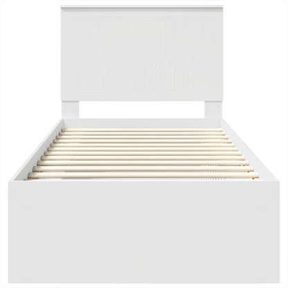 Bettrahmen mit Kopfteil Weiß 90 x 190 cm Massives Kiefernholz