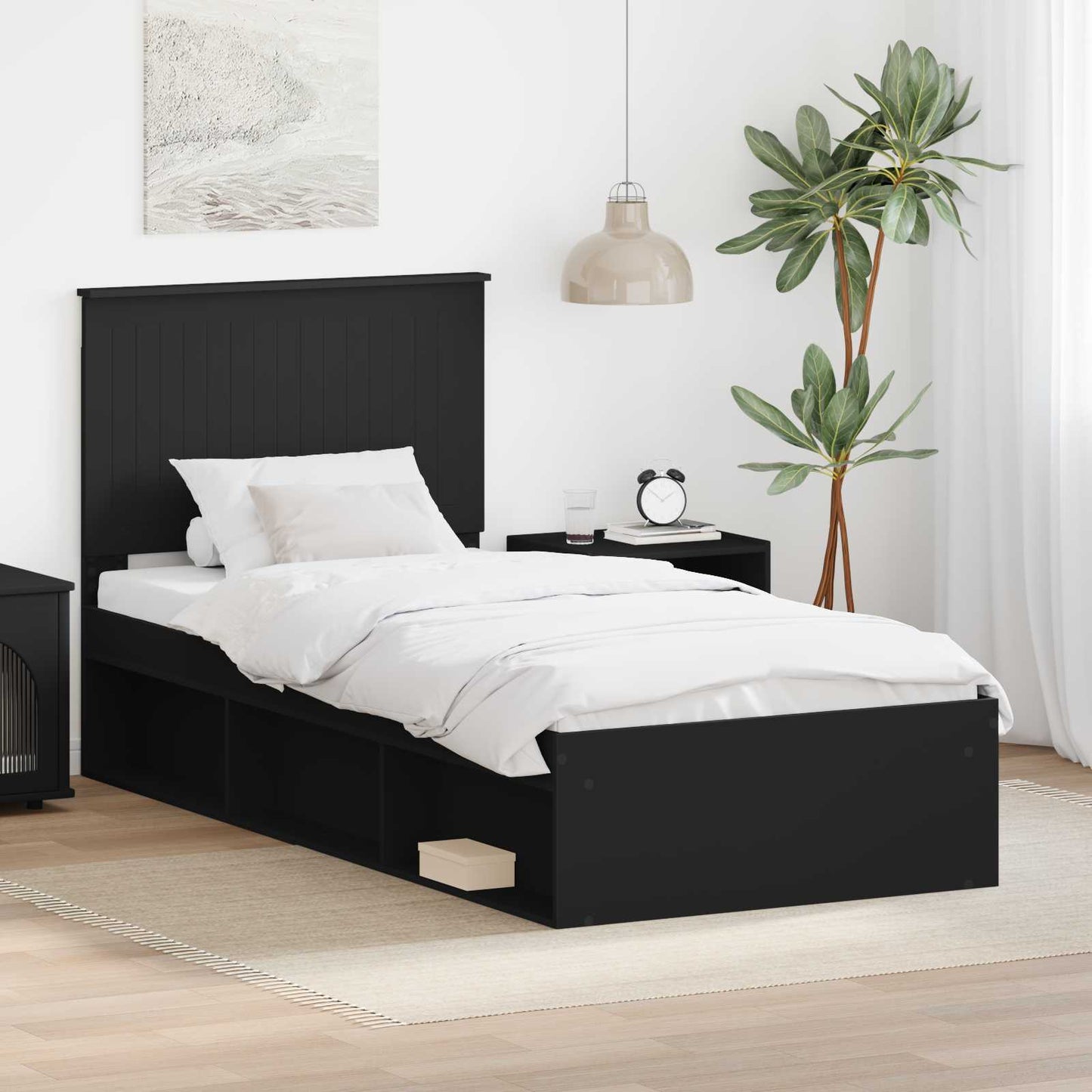 vidaXL Bettrahmen Schwarz 90 x 190 cm Massives Kiefernholz