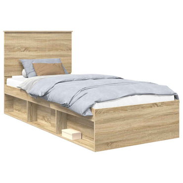 vidaXL Bettrahmen mit Kopfteil Sonoma 90 x 190 cm Massives Kiefernholz