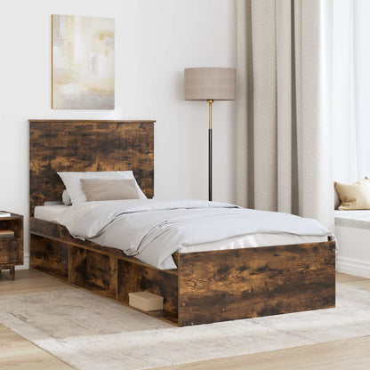vidaXL Bettrahmen Geräucherte Eiche 90 x 190 cm Massives Kiefernholz