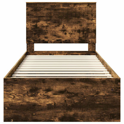 vidaXL Bettrahmen Geräucherte Eiche 90 x 190 cm Massives Kiefernholz