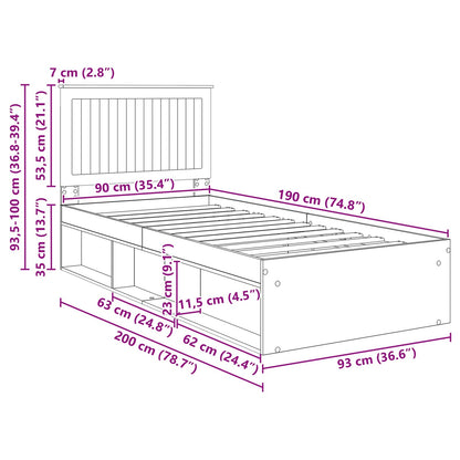 vidaXL Cadre de lit aspect chêne marron 90 x 190 cm Pin massif