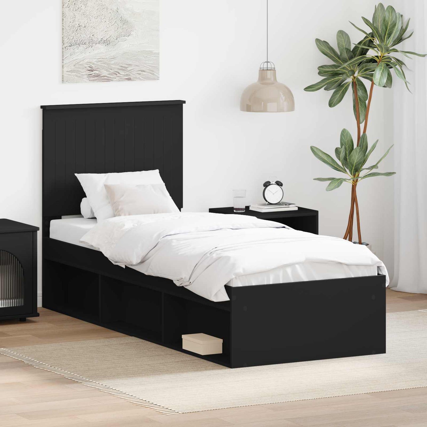 vidaXL Cadre de lit noir 75 x 190 cm Bois de pin massif