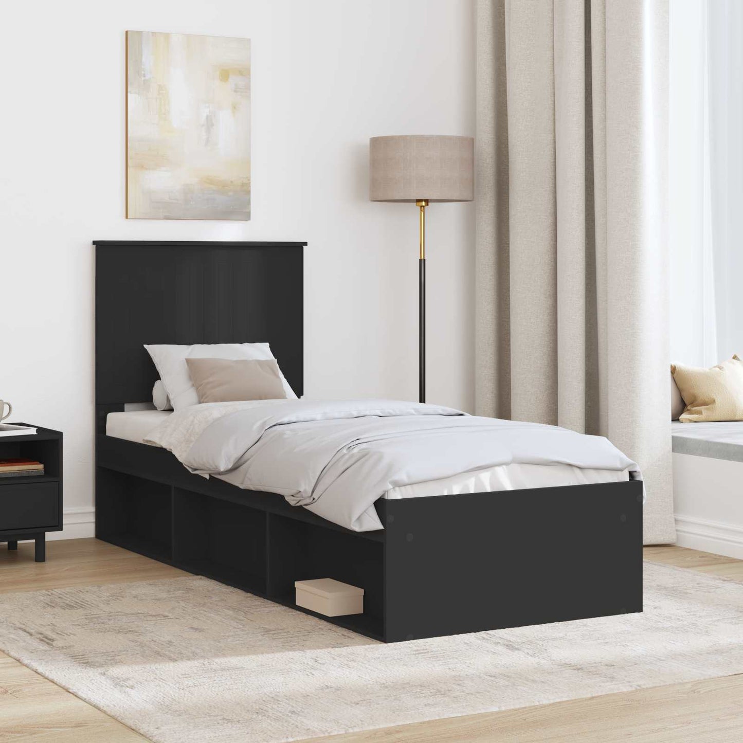 vidaXL Cadre de lit noir 75 x 190 cm Bois de pin massif